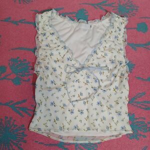 Isalis womens medium boxy cropped shabby chic dainty top fairy Coquette tulle